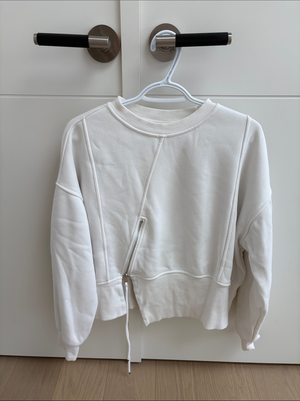White Asymmetric Zip Pullover Fleece Sweatshirt